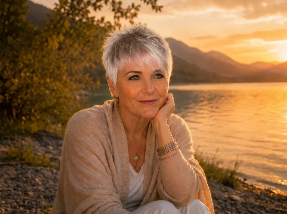 Angelika Gassner am See im Abendlicht